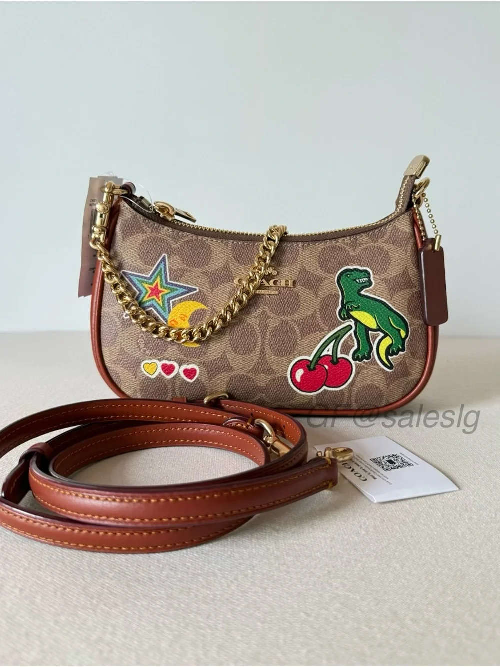NWT Coach Teri Mini Shoulder & Crossbody Bag With Sticker Print  Tan CW32